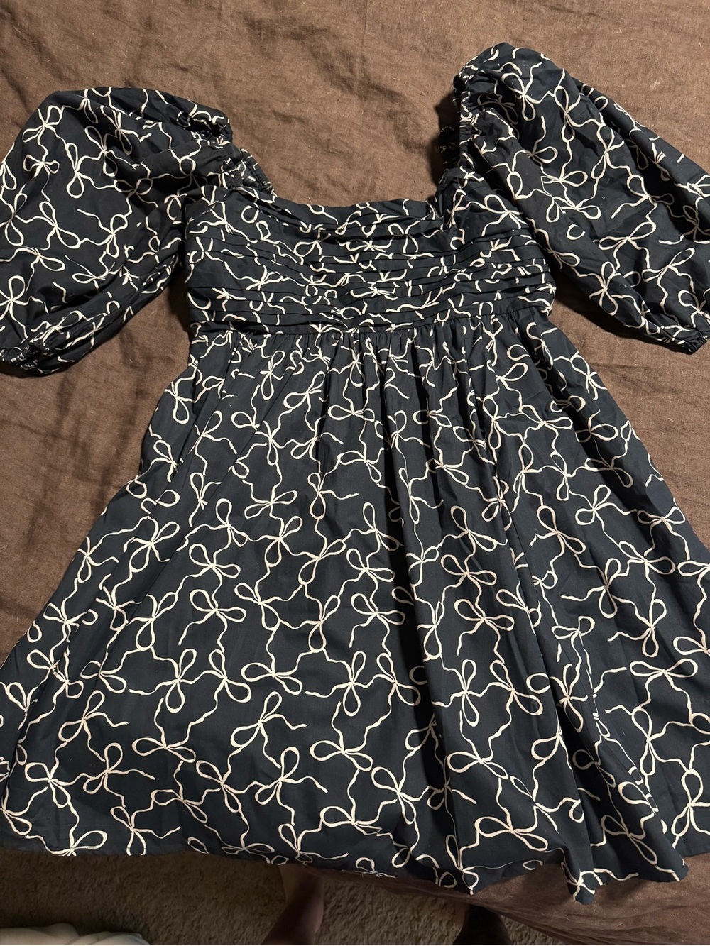 Abercrombie & Fitch Black Puff Sleeve Dress with White Bow Print